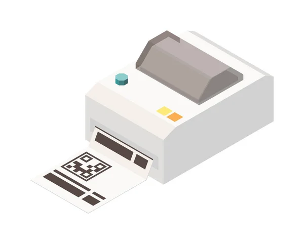 Isometric Printer Printing Label Code Vector Illustration — 스톡 벡터