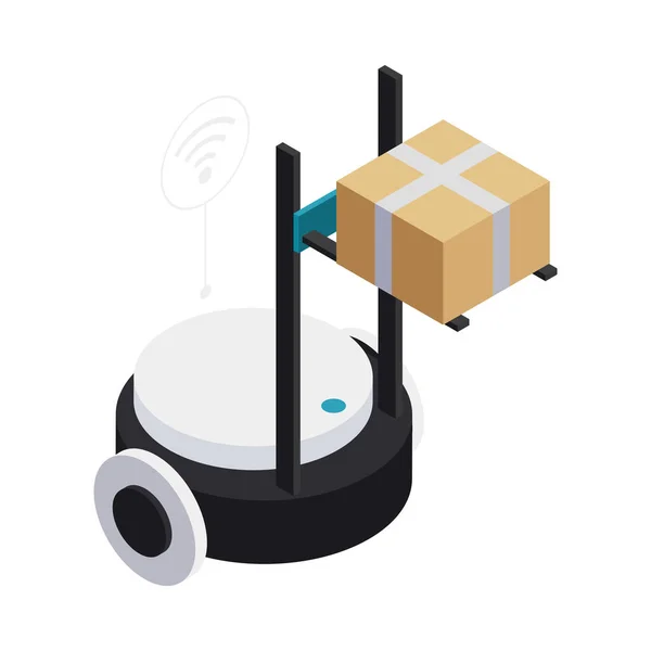 Isometric Smart Industry Icon Robot Carrying Cardboard Box Vector Illustration — Vetor de Stock