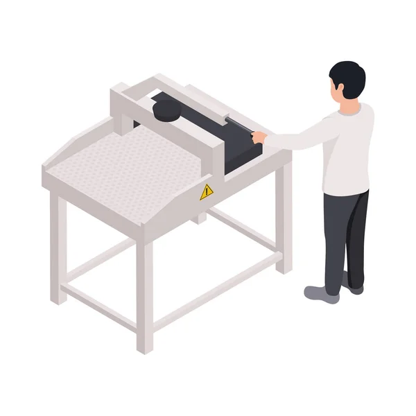 Printing House Isometric Icon Equipment Man Vector Illustration — Stockový vektor