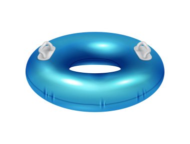 Blue inflatable ring side view on white background realistic vector illustration clipart