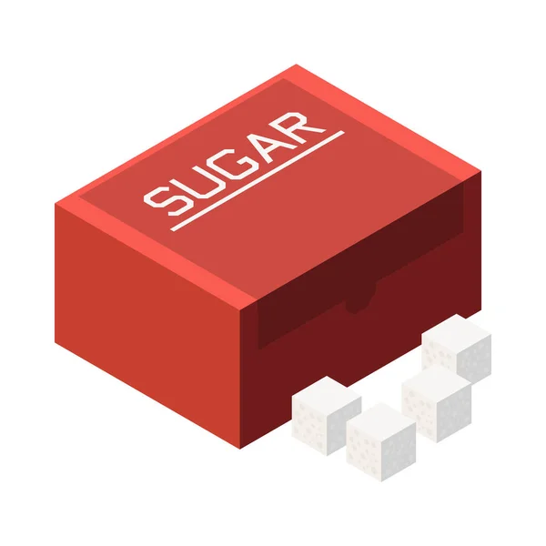 Isometric Red Box White Refined Sugar Cubes Vector Illustration — Stockvektor