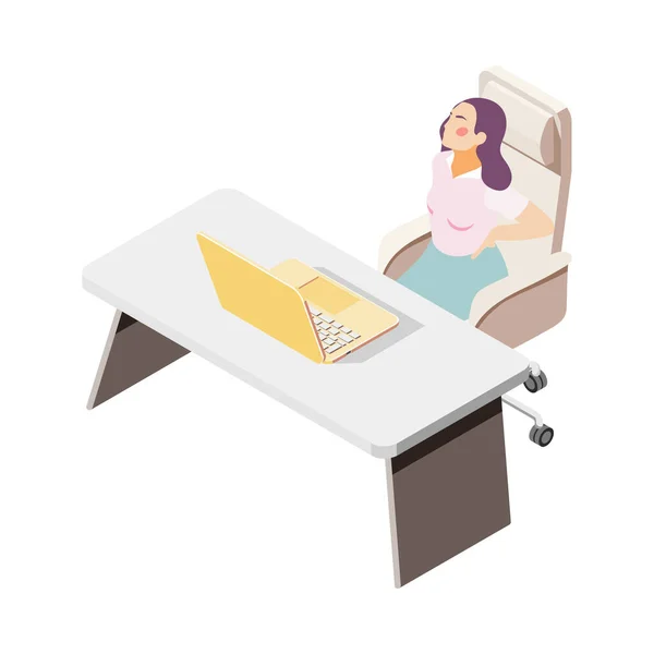 Sedentary Lifestyle Isometric Icon Woman Office Worker Having Backache Vector — Stock Vector