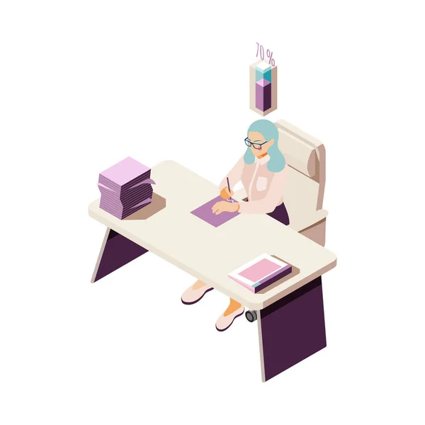 Effective Management Isometric Concept Female Office Worker Her Workplace Vector — Διανυσματικό Αρχείο