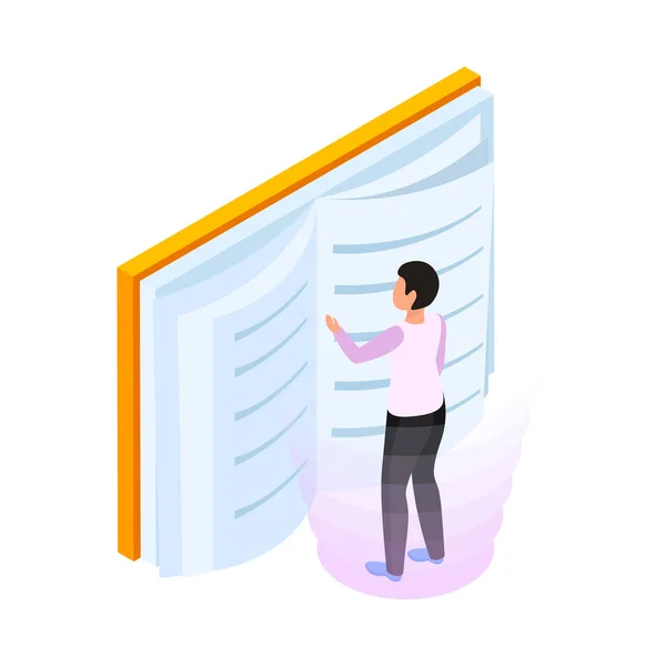 Online Education Icon Human Character Reading Book Isometric Vector Illustration — Vettoriale Stock