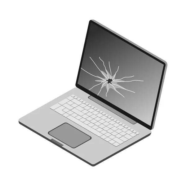 Isometric Broken Laptop Cracks Screen Vector Illustration — Stock Vector