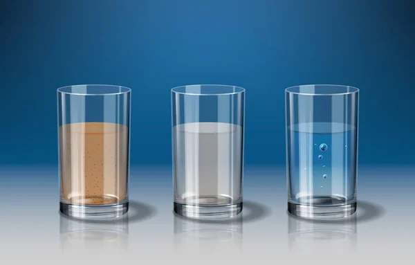 Filter Realistic Concept Glasses Containing Different Water Filtration Stages Vector — Archivo Imágenes Vectoriales