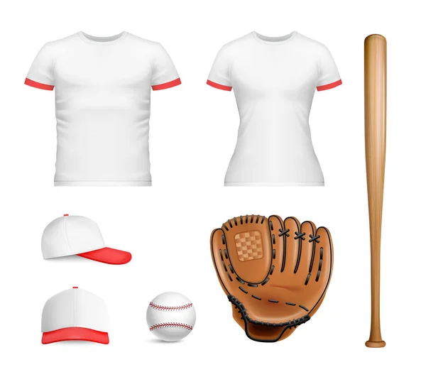 Realistic Sport Baseball Mockup Icon Set Womens Mens Shirt Baseball — Stockvektor