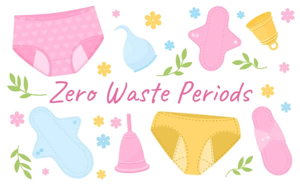 Menstruation Period Hygiene Flat Set Isolated Icons Feminine Pads Menstrual — Image vectorielle
