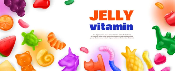 Realistic Chewy Jelly Vitamin Horizontal Poster Background Editable Text Images — ストックベクタ