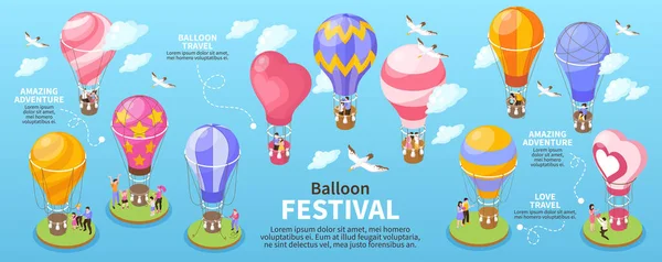 Isometric Hot Air Balloon Festival Travel Infographics Vector Illustration — Archivo Imágenes Vectoriales