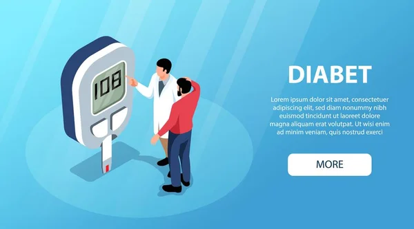Isometric Diabetes Horizontal Banner Human Characters Doctor Patient Glucose Meter — ストックベクタ