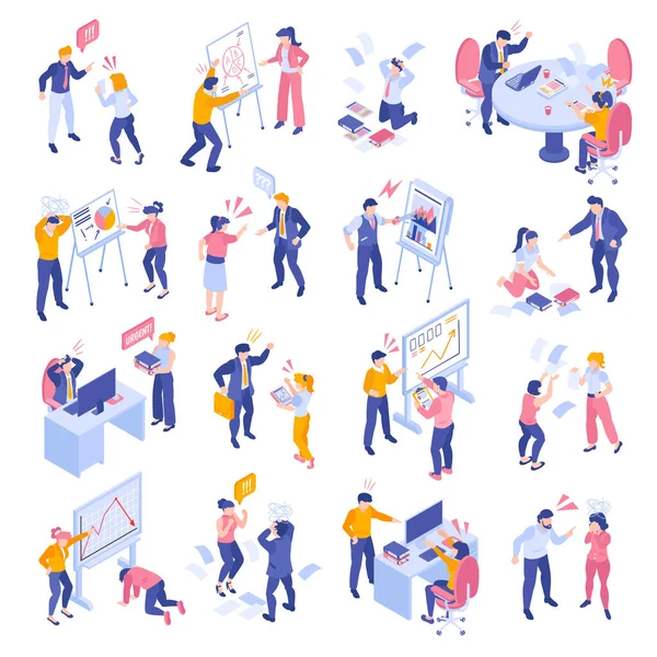 Isometric Business Team Conflicts Debates Icons Set Isolated Vector Illustration — 图库矢量图片