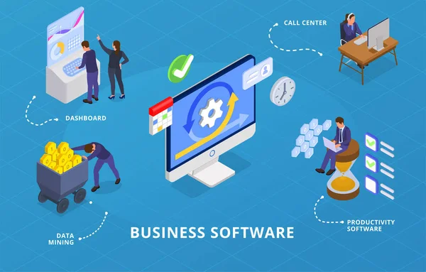 Business Software Infographics Background Depicting Call Center Productivity Software Data — Vector de stock