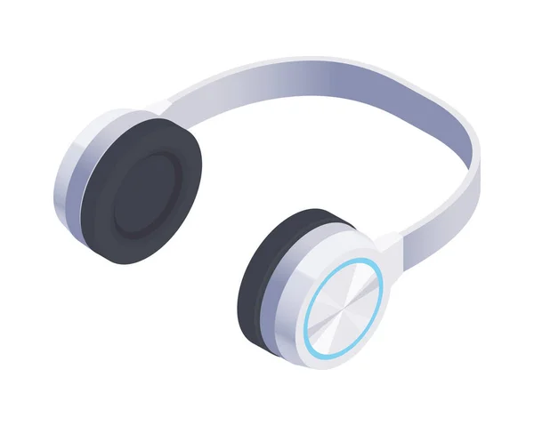 Modern Wireless White Headphones Blank Background Isometric Vector Illustration — Archivo Imágenes Vectoriales