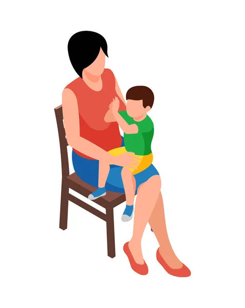 Mum Spending Time Her Son Sitting Chair Isometric Vector Illustration — Archivo Imágenes Vectoriales