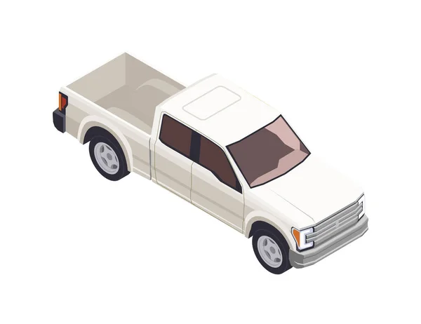 Isometric White Pickup Truck Vector Illustration - Stok Vektor