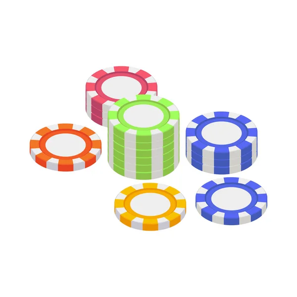 Isometric Stacks Colorful Casino Chips Vector Illustration — Stok Vektör
