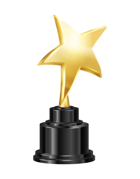 Realistic Trophy Golden Star Black Pedestal Vector Illustration — Stockvector