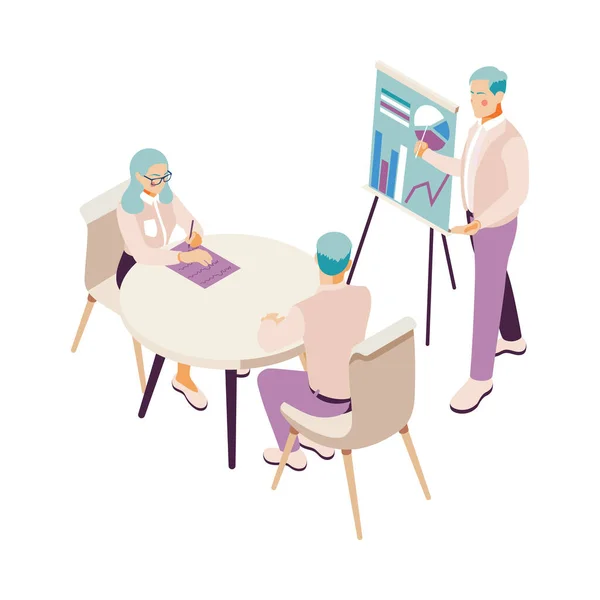 Business Teamwork Isometric Concept People Working Strategy Brainstorming Office Vector — Stock vektor