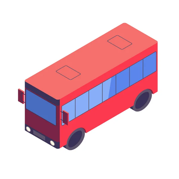 Isometric Red Passenger Bus White Background Vector Illustration — Stock Vector