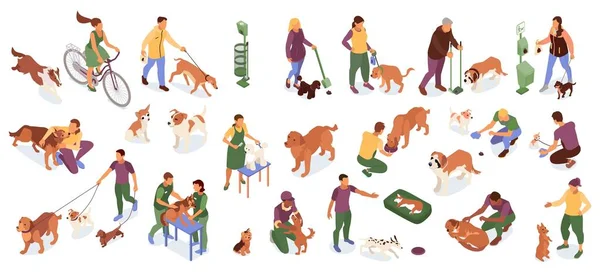 Dog Sitter Lover Set Cleaning Pets Poop Symbols Isometric Isolated — Stock Vector