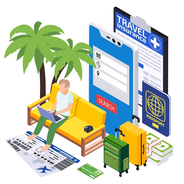 International Tourism Isometric Composition Travel Icons Palm Trees Suitcases Travel — Image vectorielle