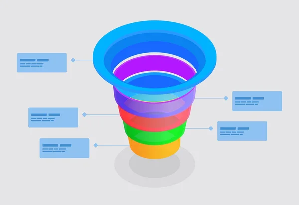 Vertical Funnel Colorful Diagram Four Segments Infographics Template Business Presentations — Stockvector