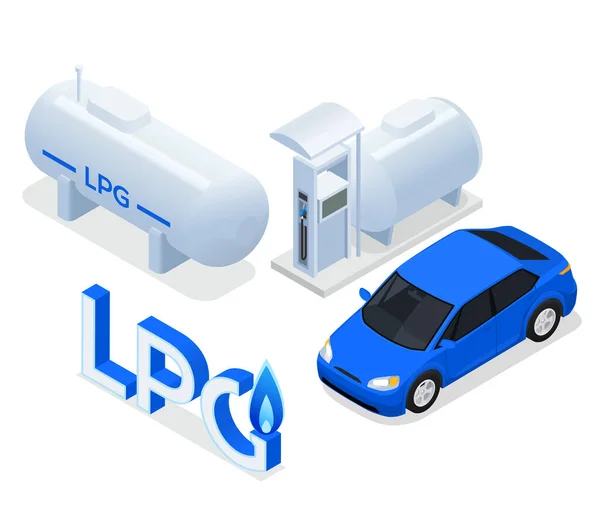 Lpg Isometric Design Concept Set Container Liquefied Petroleum Gas Car — Stock Vector