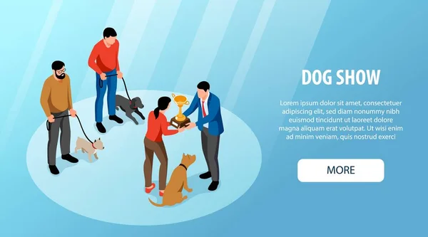 Isometric Dog Show Horizontal Banner Editable Text More Button Host — 스톡 벡터