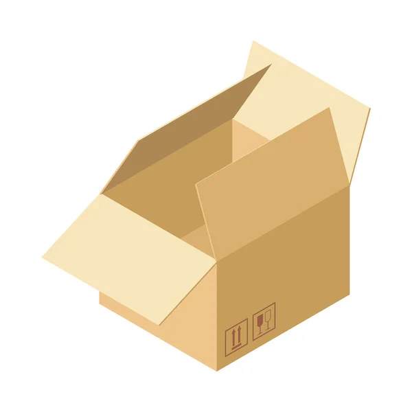 Isometric Empty Cardboard Box Blank Background Vector Illustration — Vetor de Stock