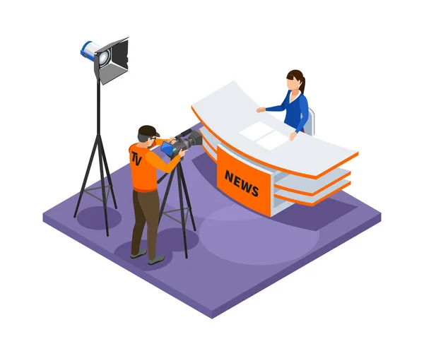 Broadcasting Isometric Composition Daily News Shooting Process Studio Vector Illustration — Archivo Imágenes Vectoriales