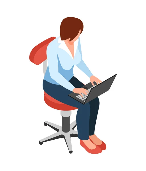 Isometric Faceless Character Businesswoman Working Laptop Vector Illustration — Archivo Imágenes Vectoriales