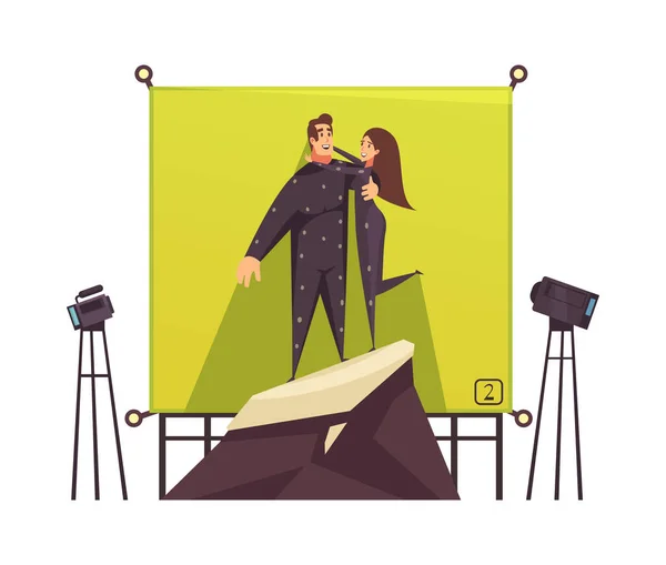 Film Shooting Scene Two Actors Chromakey Cartoon Vector Illustration — Stok Vektör