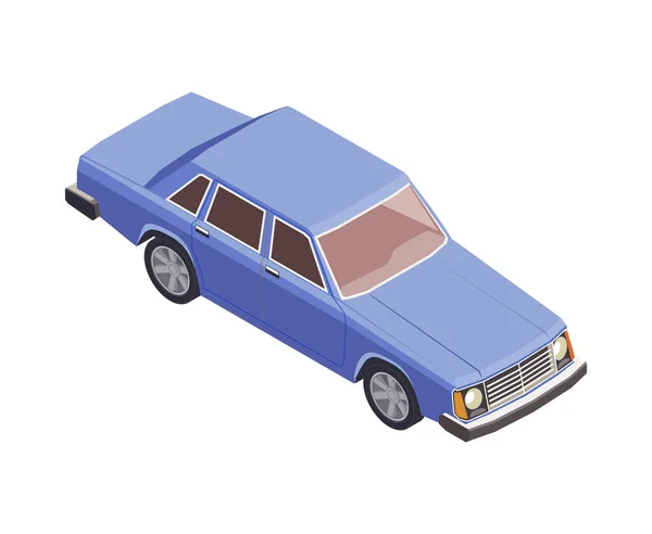 Isometric Blue Vintage Car White Background Vector Illustration — 스톡 벡터