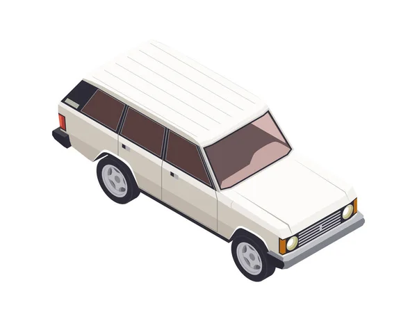 Isometric White Vintage Car Blank Background Vector Illustration — Vector de stock
