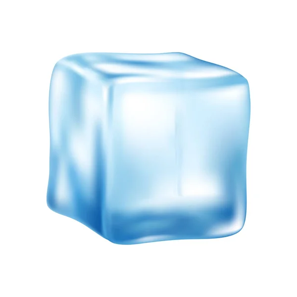 Realistic Solid Blue Ice Cube Blank Background Vector Illustration — Stok Vektör