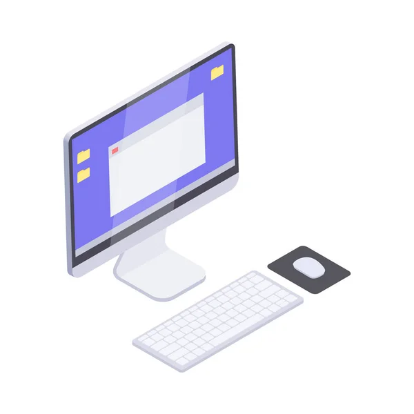 Modern Computer Monitor Wireless Keyboard Mouse Isometric Vector Illustration — Stockvector