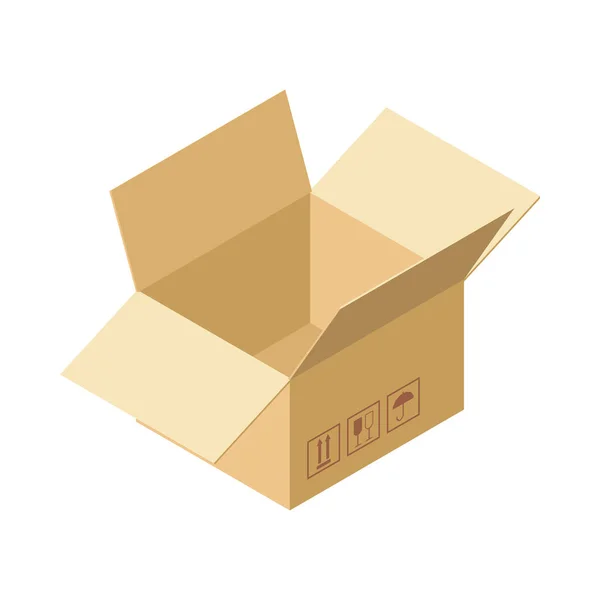 Isometric Empty Opened Cardboard Box Delivering Goods Vector Illustration — Vettoriale Stock