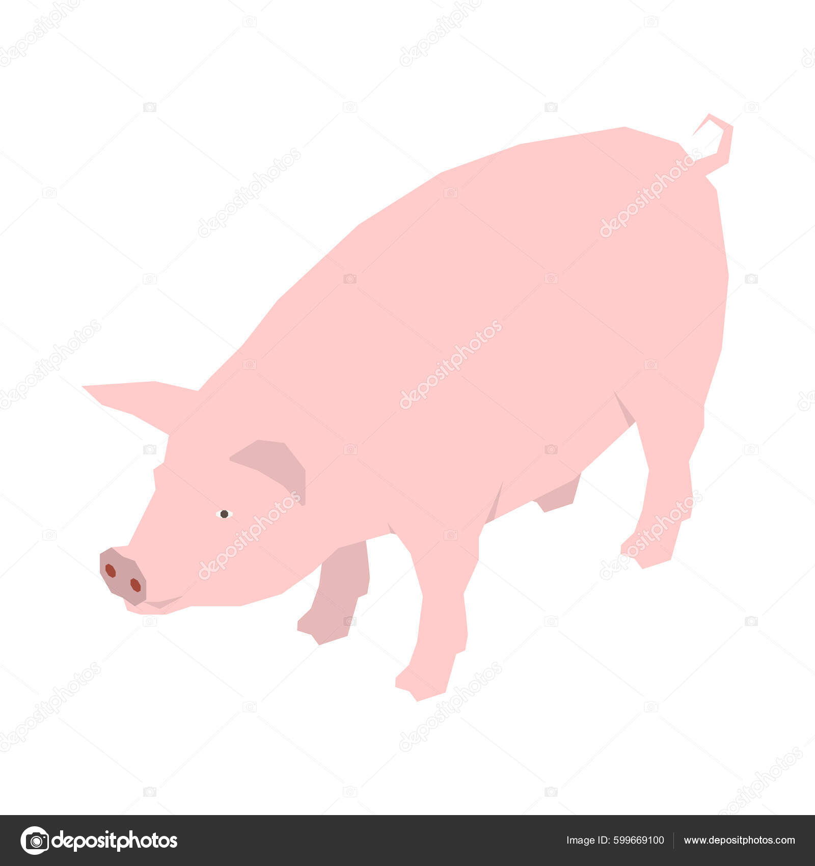 Isometric Pink Pig White Background Vector Illustration Stock Vector by
