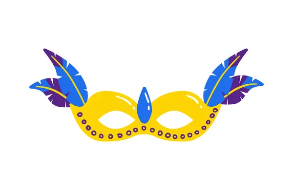 Flat Yellow Brazil Carnival Mask Feathers Vector Illustration — Stock vektor