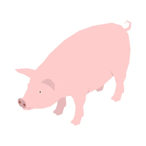 Isometric Pink Pig White Background Vector Illustration — ストックベクタ