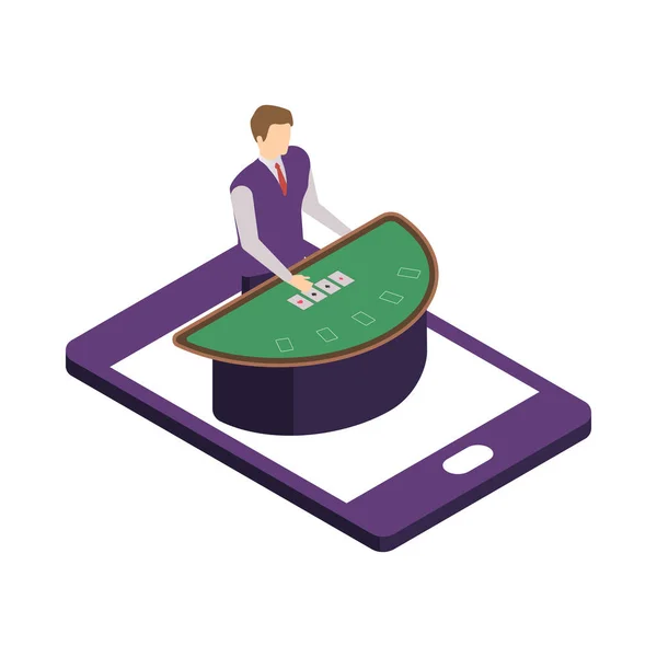 Online Casino Icon Croupier Table Poker Smartphone Screen Isometric Vector — Vector de stock