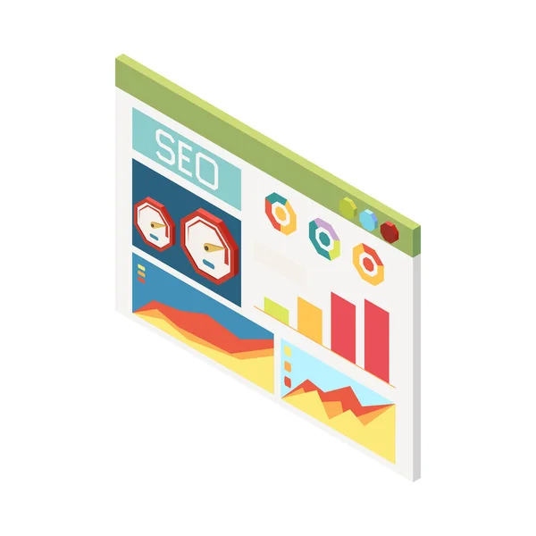 Seo Conversion Rate Isometric Concept Data Diagrams Screen Vector Illustration — 스톡 벡터
