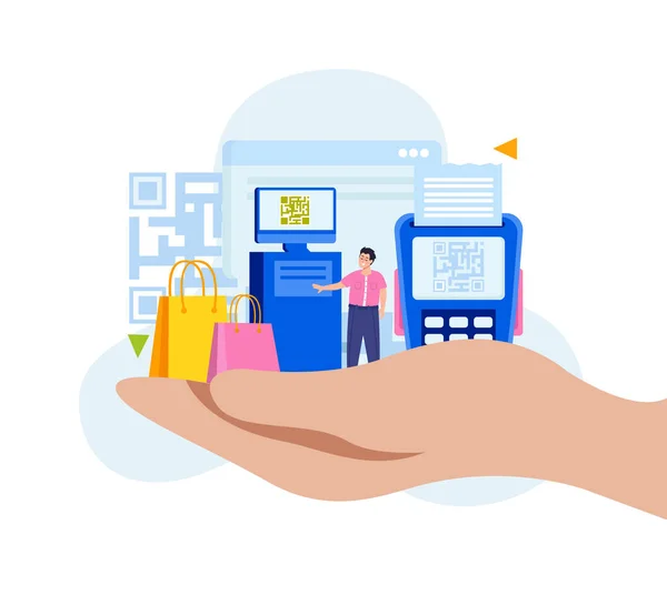 Shopping Service Flat Composition Smart Terminals Accepting Payments Code Vector — ストックベクタ