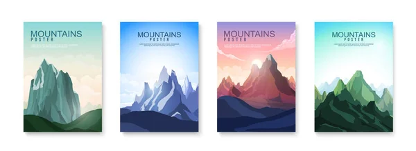 Flat Vertical Poster Template Set Landscape Mountains Sky Isolated Vector — 图库矢量图片