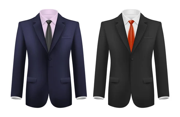 Man Suit Realistic Set Smart Jackets Neckties Shirts Different Colors — Vetor de Stock