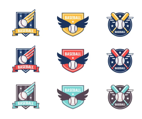 Baseball Club Badges Logos Color Set Ball Bat Stars Isolated — Archivo Imágenes Vectoriales