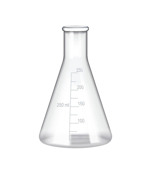 Empty glass laboratory beaker on white background realistic vector illustration