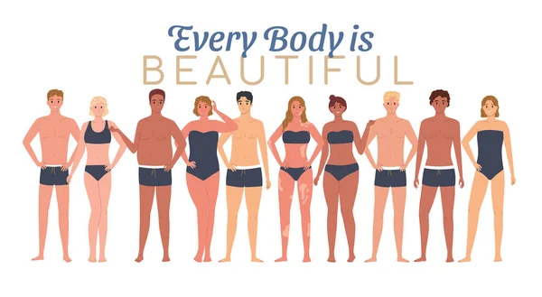 Love Your Body Concept Different Shape Types Flat Vector Illustration — 图库矢量图片