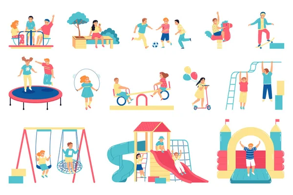 Children Playground Icon Set Children Have Fun Play Street Games — Vector de stock